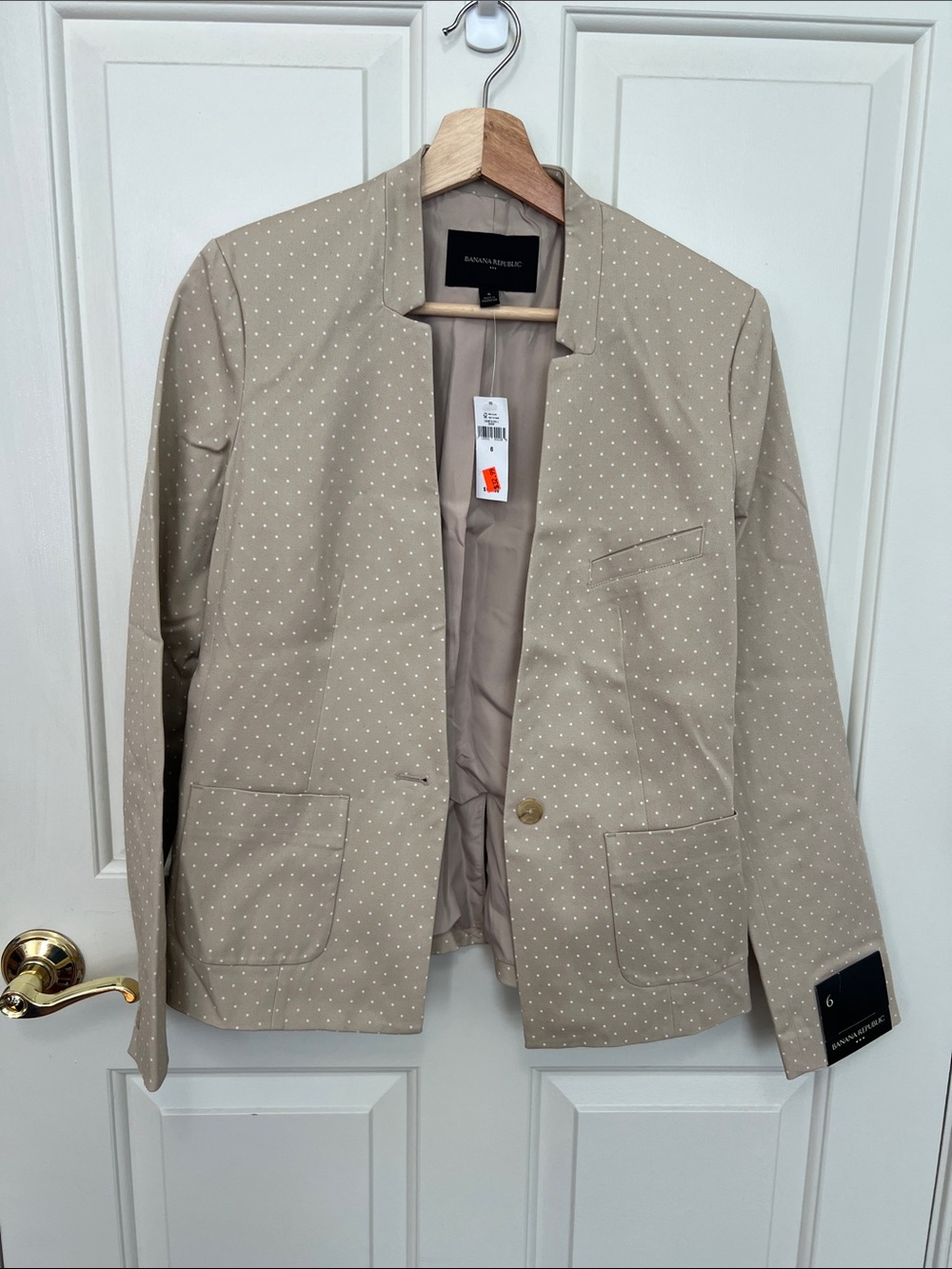 Banana Republic Beige Polka Dot Lightweight Blazer